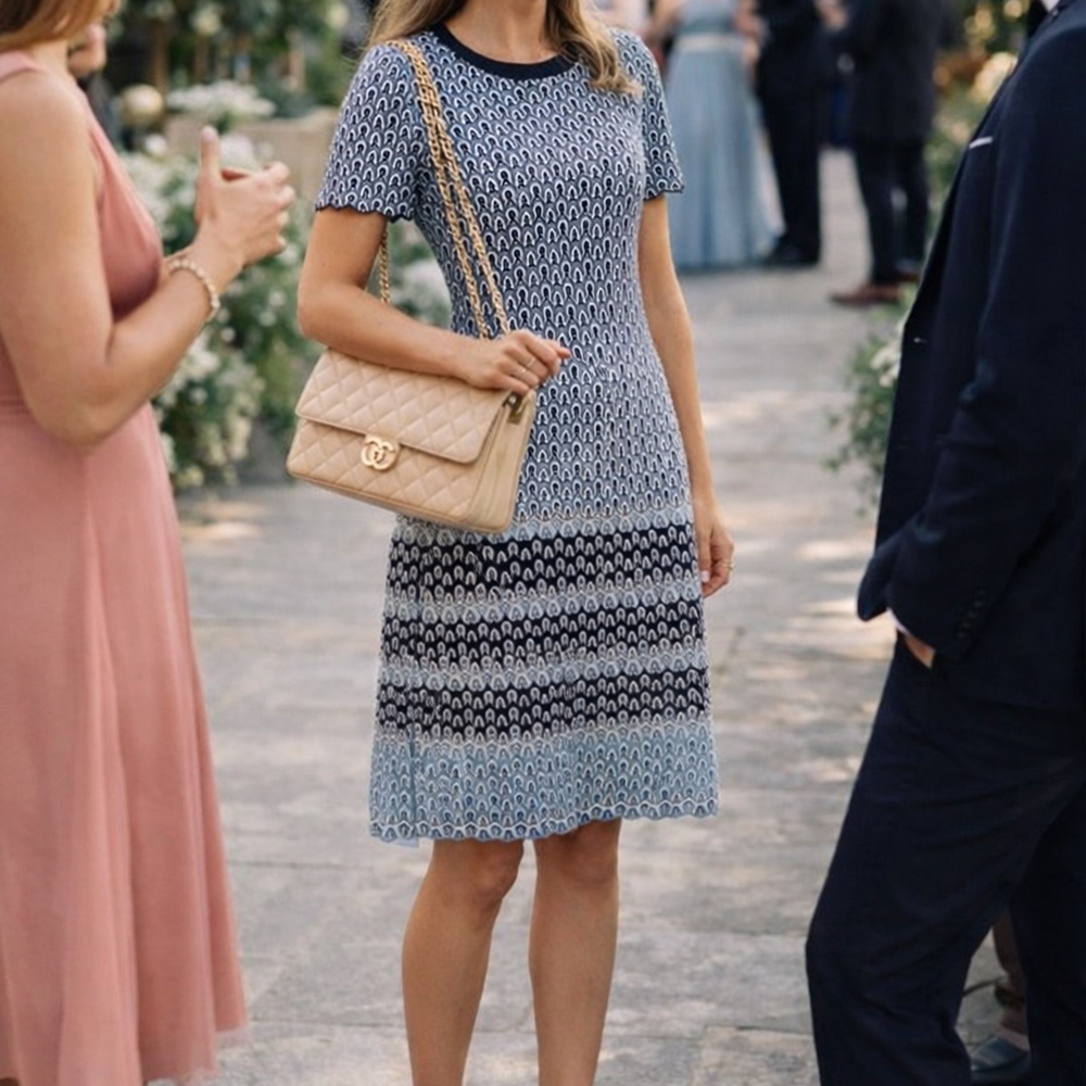 Tory Burch Crochet Knit Beverly Resort Dress SZ S Blue Navy